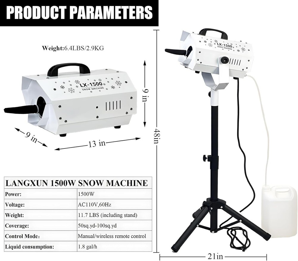 Professional Snow Machine with Remote Control & Adjustable Output Options