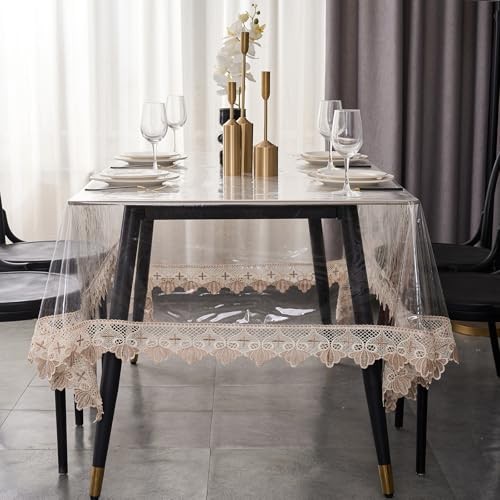 Clear Vinyl Tablecloth 120" x 60" (Rectangular) Seashell Starburst Lace Trim