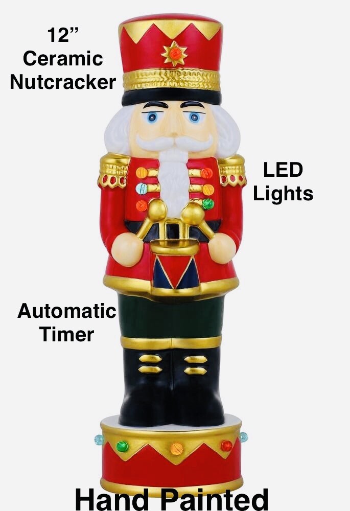 Hand Painted 12" Ceramic Nutcracker LED Lighted Holiday Christmas Decor Display