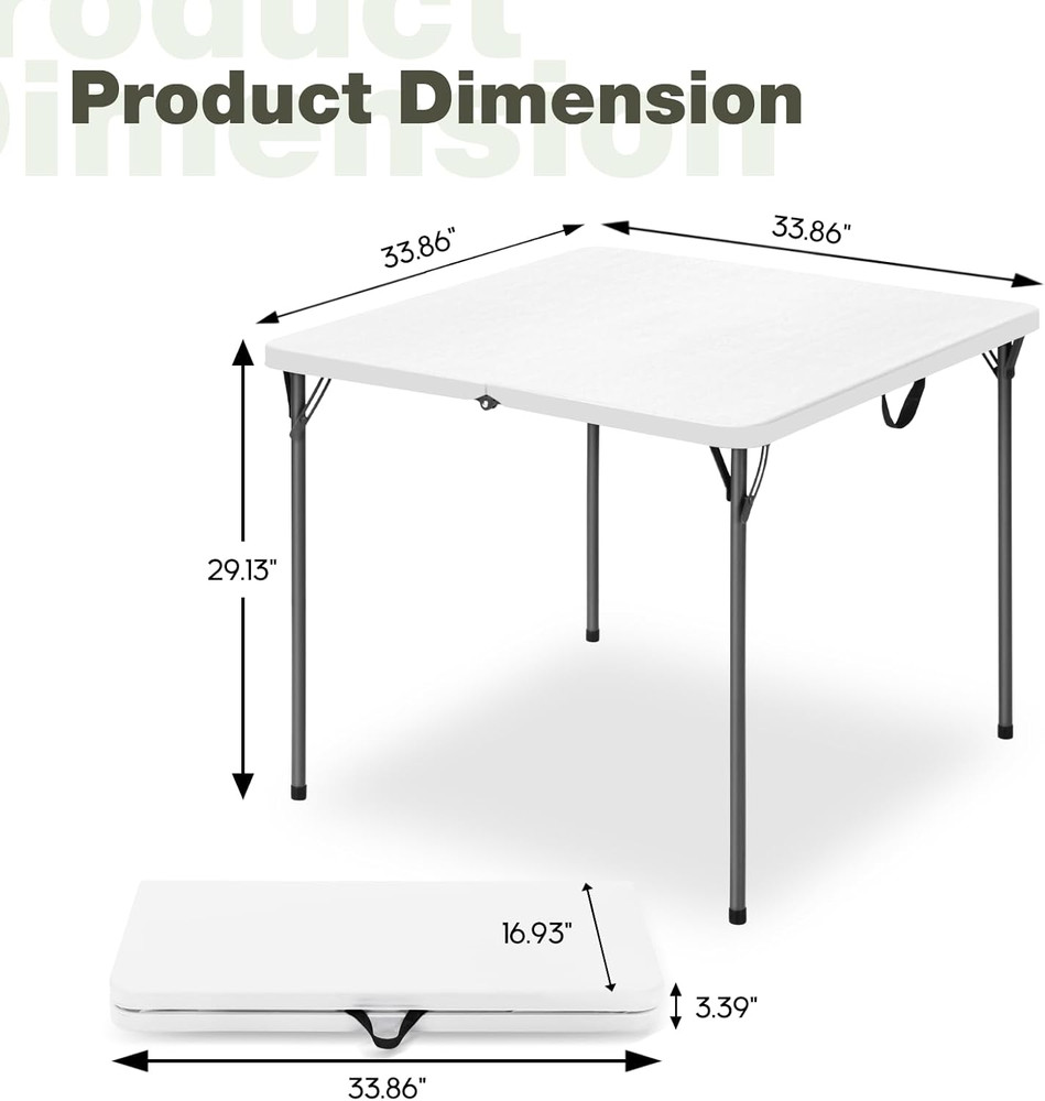 34" Square Folding Table for 4 Person, 330Lbs Weight Capacity Foldable Table wit