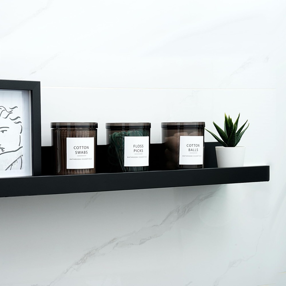 6-Pack Black Stackable Apothecary Jars - (10oz & 12oz) Mixed Sizes Qtip Holde...