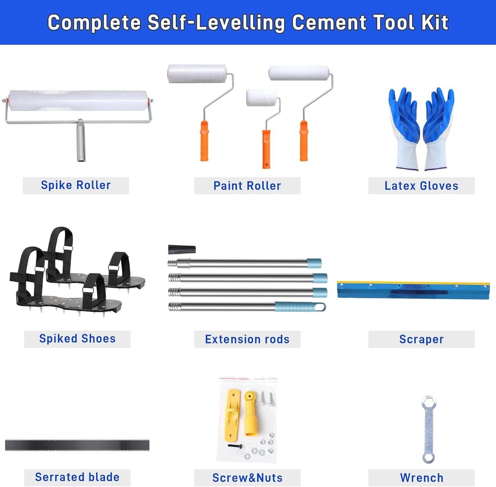 Self Leveling Cement Tool Kit- Epoxy Floor Tool Kit Includes Self-Leveling Rake,
