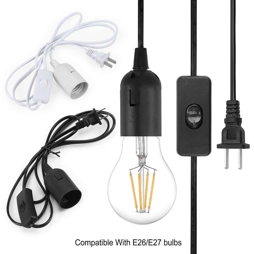 E26 E27 Light Bulb Socket to AC Wall Outlet Plug Adapter On/Off Switch 6 FT Cord