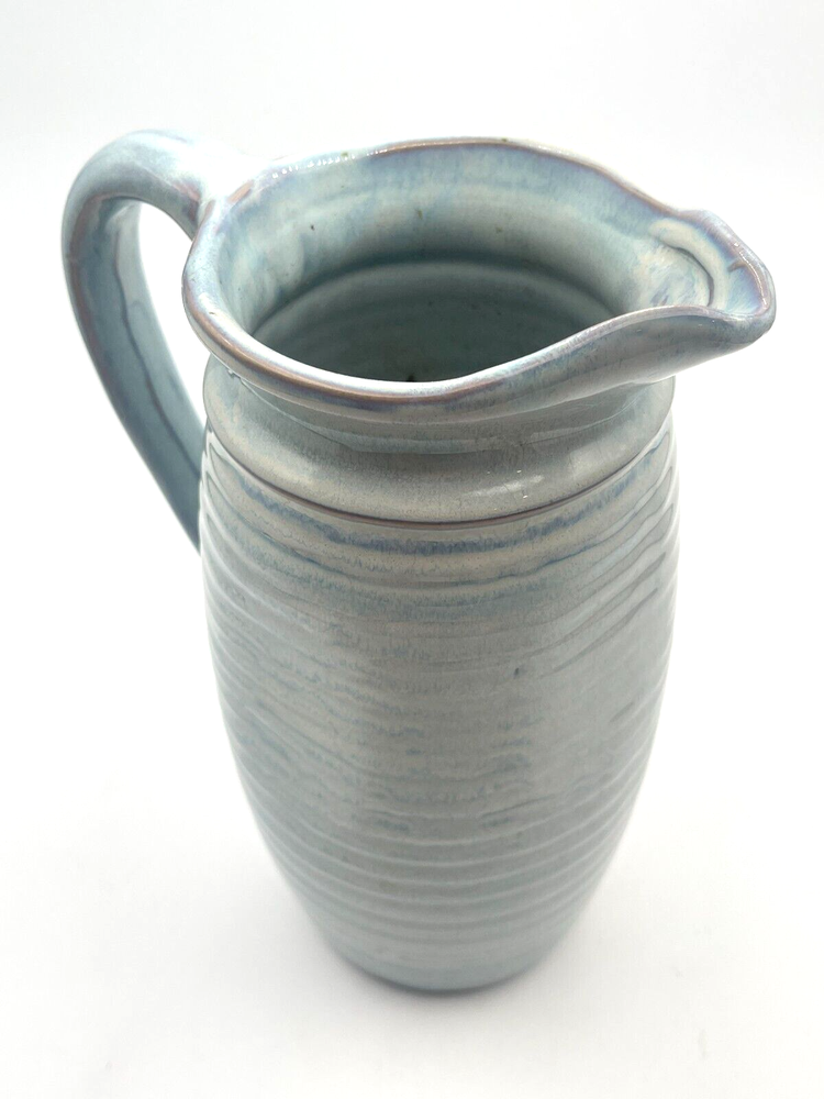 Creative Co-op Light Blue & Gray Stoneware Pitcher 9.25" Tall