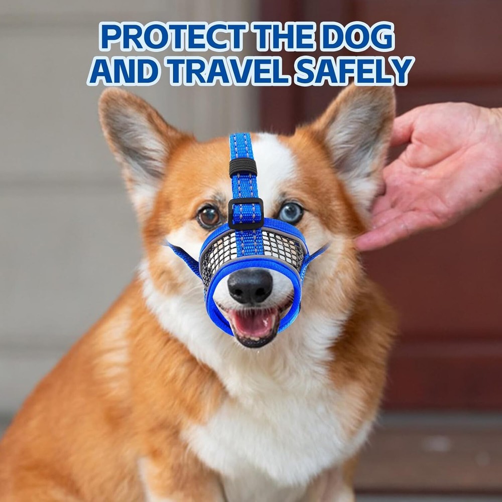 Dog Muzzle Soft No Barking Bite Mesh Muzzle Breathable Muzzle Allow Panting Blue