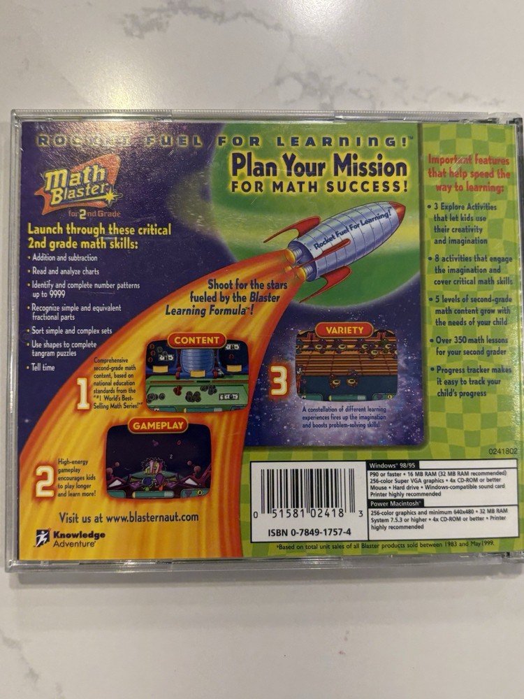 Math Blaster For 2nd Grade PC MAC CD kids learn problems fractions game Ages 6-8