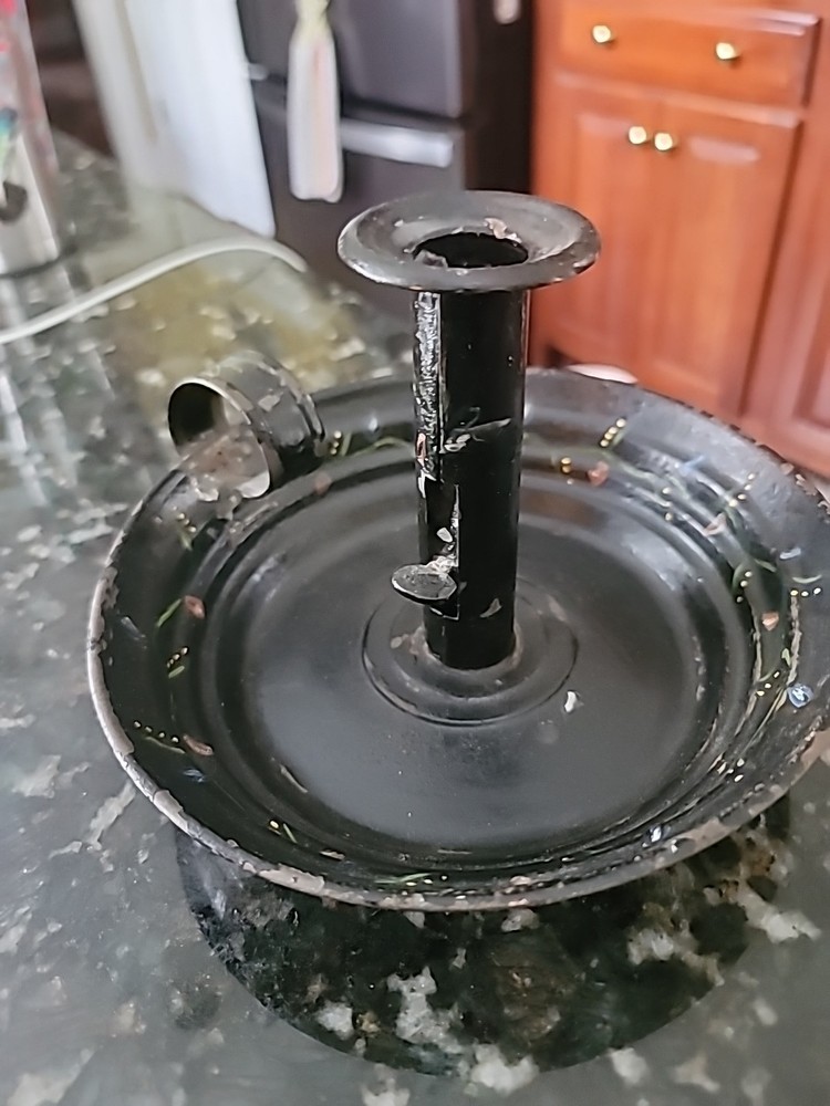 Toleware Candlestick Painted Pushup Loop Tin Handle 7 1/2"