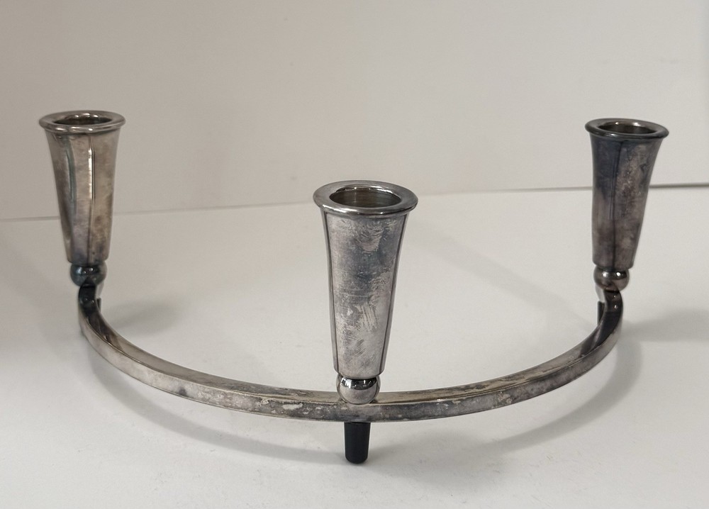 Vintage Mid-Century Modern Silverplate & Bakelite Half Circle Candelabra 2pc Set