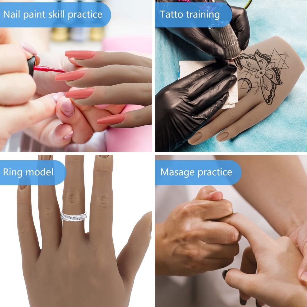 Silicone Practice Hand for Acrylic Nails with Bracket,Realistic Nail Practice...
