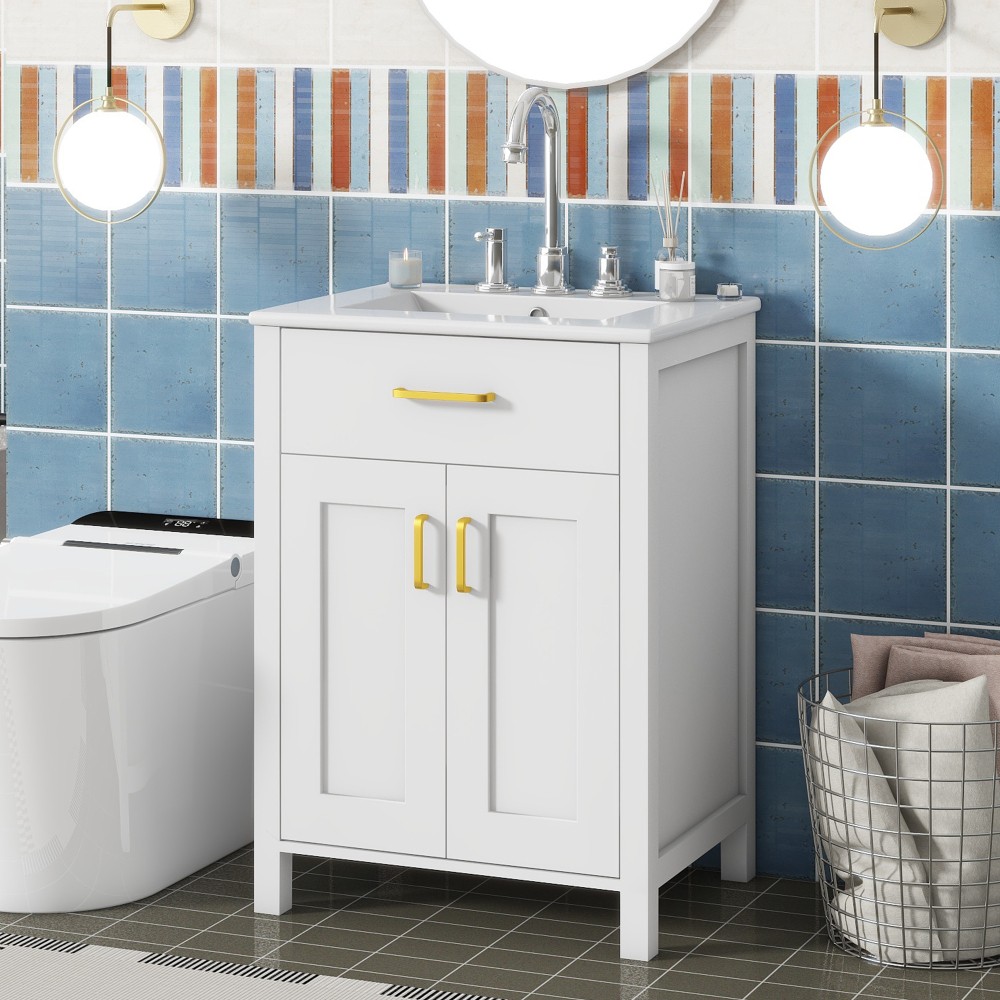 Bathroom Vanity Combo W Ceramic Sink Luxurious Space-Saving Vanity