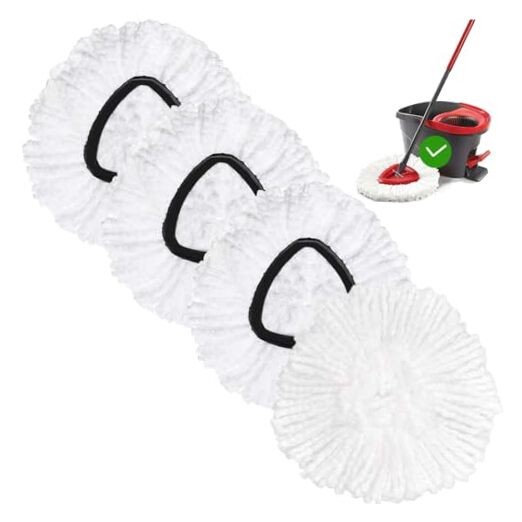 4 Pack Spin Mop Replacement Head Mop Refill 4 Count (Pack of 1) White