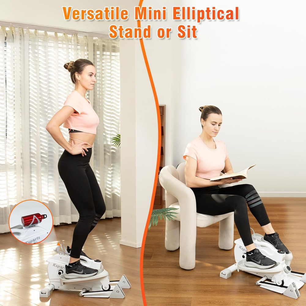 Compact Mini Elliptical with Handles, Seat & Adjustable Resistance - Quiet & Joi