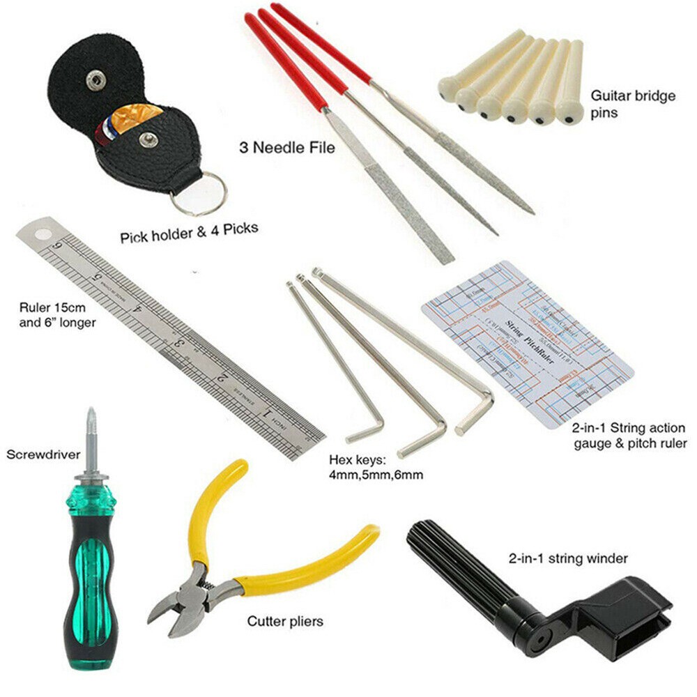 Full Set Luthier Guitar Care Repair Maintenance Tool String Ruler Files Wrench