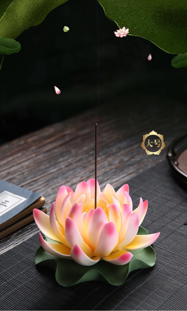 Ceramic White Lotus Incense Burner Home Decor Holder Handmade Buddhist Use