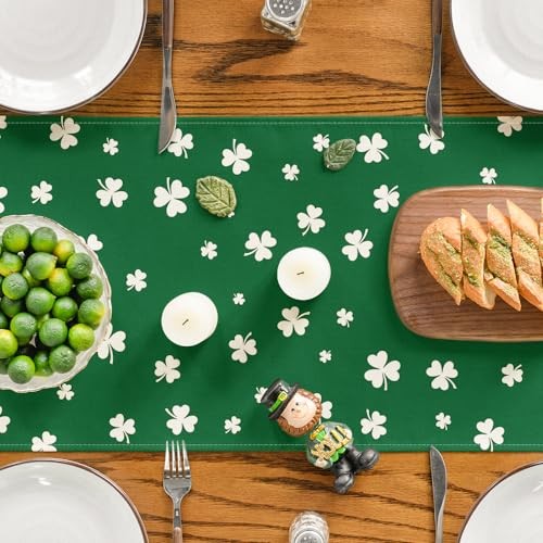 Lucky Shamrock St. Patrick's Day Table Runner, Table Runner, 13" x 72" Green