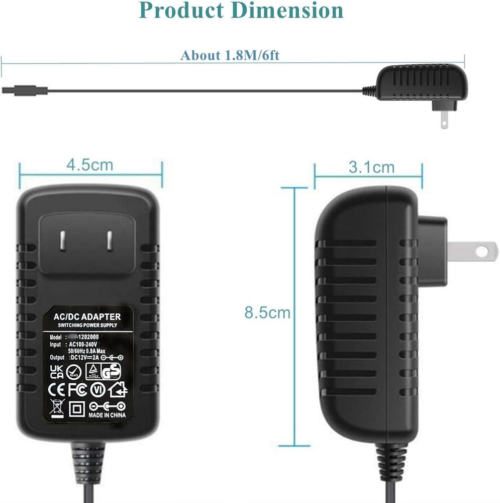 Lightweight 24W Universal AC Adapter DC12V 2A with 11 Tips for Multiple Devices