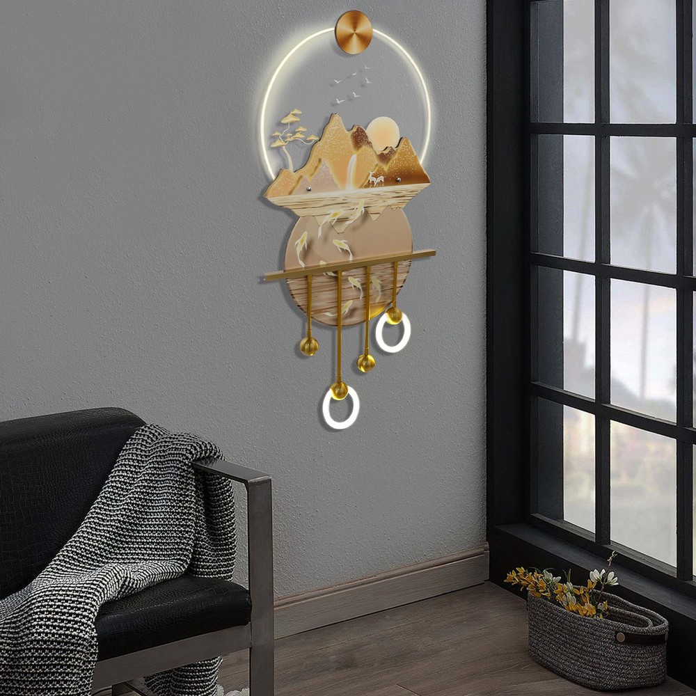 Gold Wall Hanging Decor Wall Art Decor W/ LED Light & Remote Control Modern