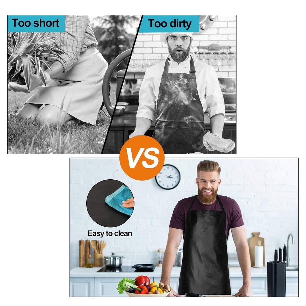 2 Pack Waterproof Rubber Vinyl Apron 40 Inch Chef Aprons for 2 Pack, Black