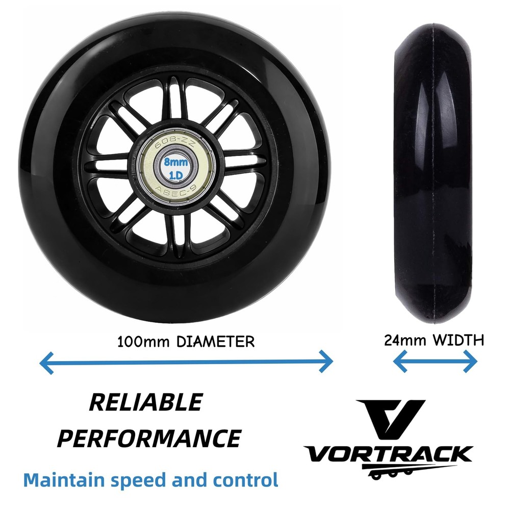 Replacement 100mm Kick Scooter Wheels - High-Speed Bearings, Durable PU Pair