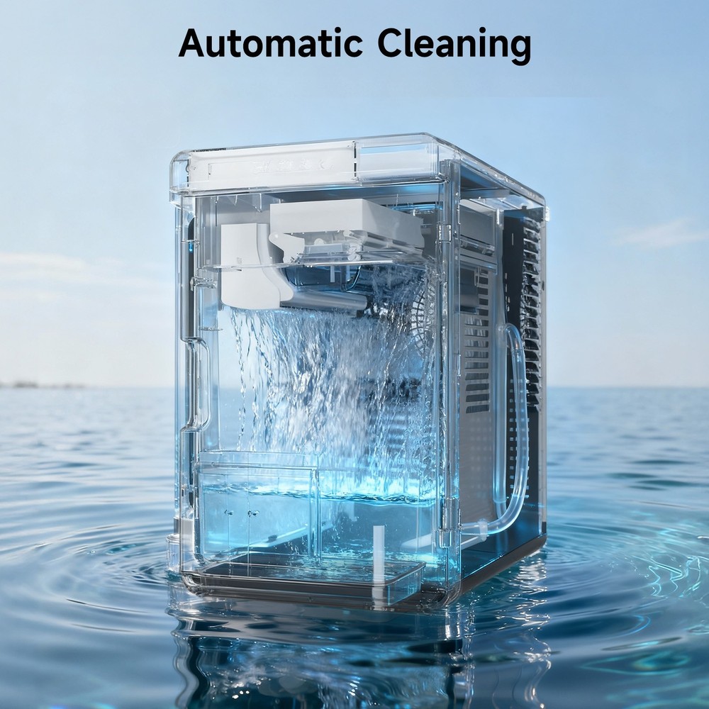Compact Countertop Ice Machine 1.6" Square Ice Cubes Clear Ice Maker LED Light