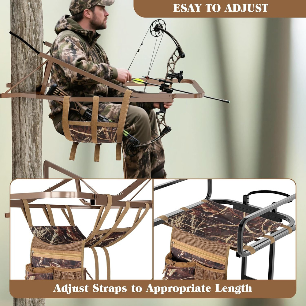 Universal Tree Stand Seat Replacement with 3 Pockets, Adjustable Tree Stand Seat