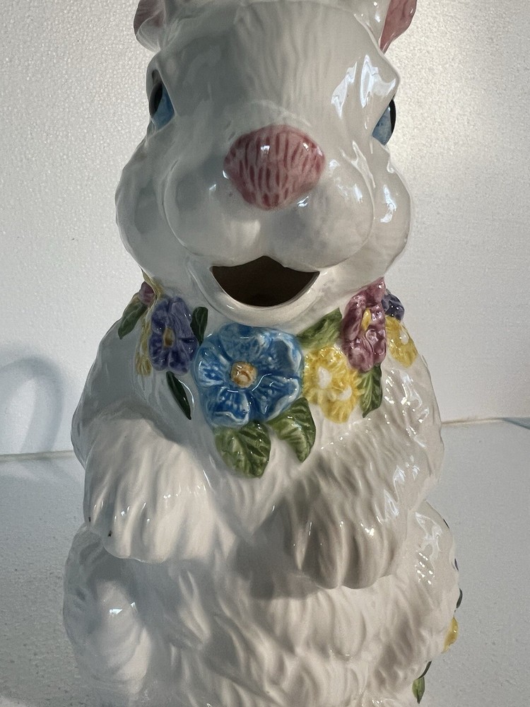 Ceramic White Easter BunnyPitcher Creamer Spring FloralDecor 12 Ounce