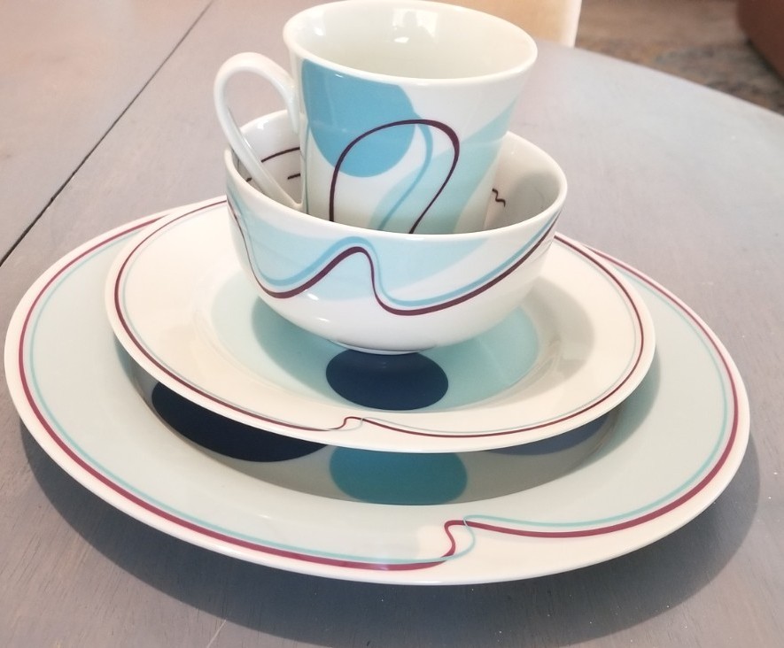 Livliga Halsa Portion Control Place Setting 4 Piece Art Deco Pattern Ceramic HTF