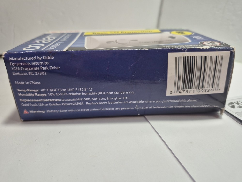 Kidde CO Alarm Battery Operated Basic CO Protection Model KN-COB-LP2 Open Box