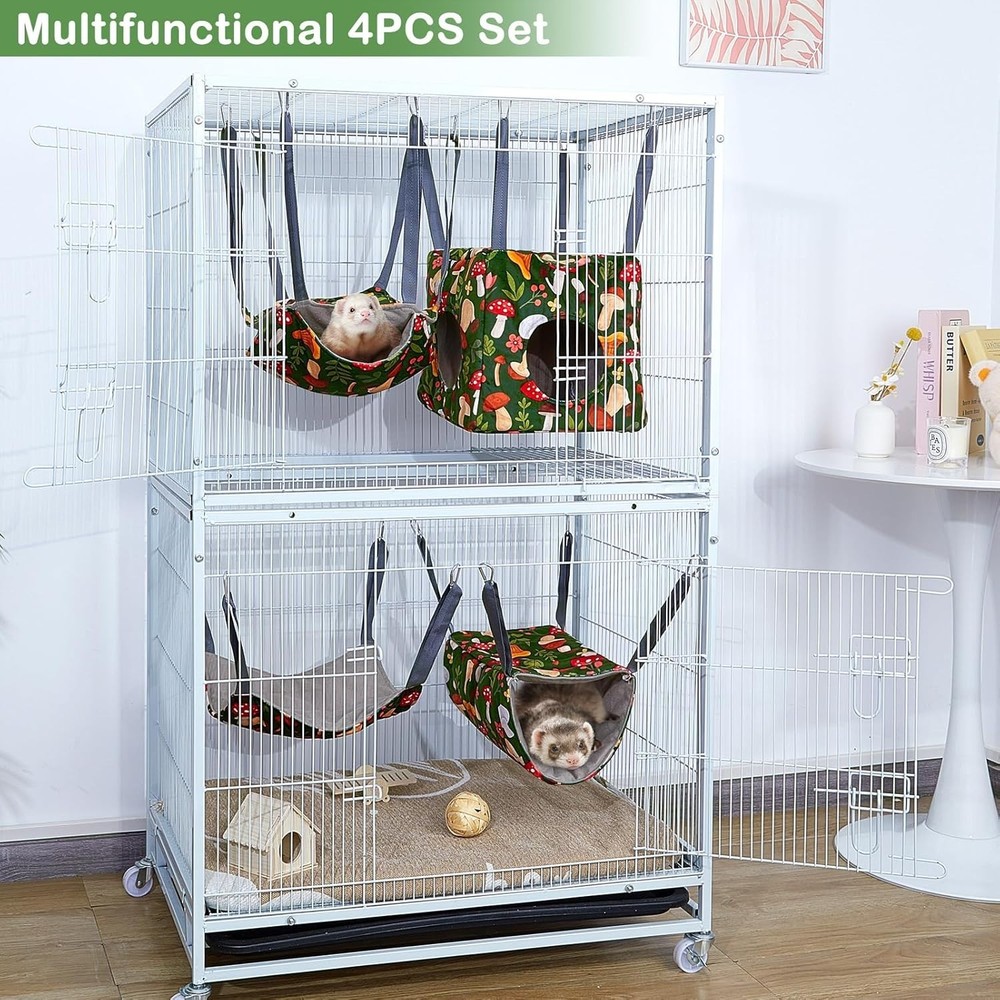 Luxurious 4-Pack Ferret Hammocks - Soft, Adjustable & Washable for Small Pets