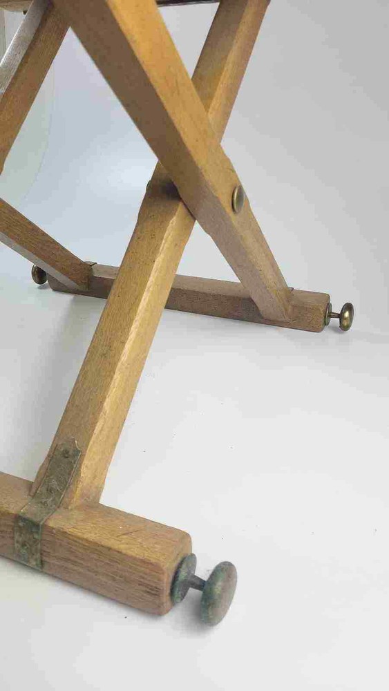 Vintage Oak Leather And Brass Camp / Campaign Folding Stool