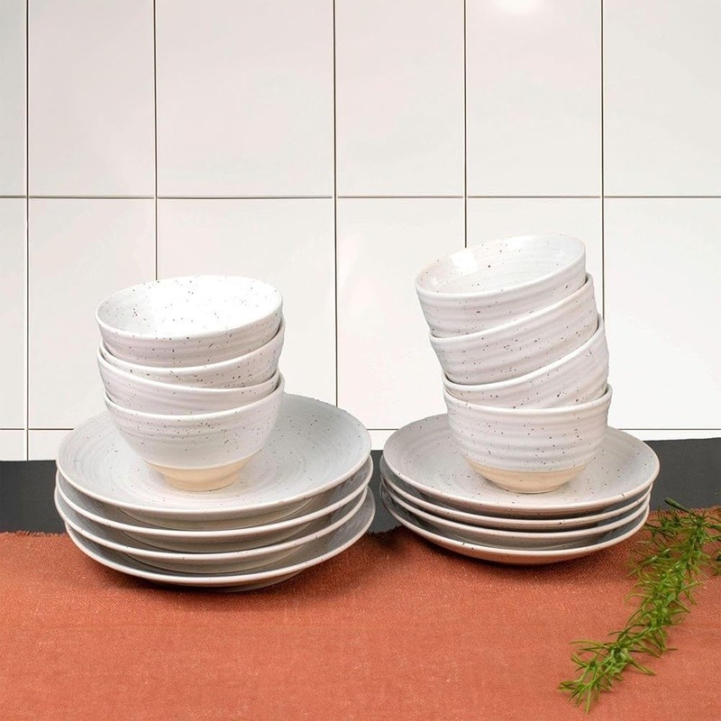 Complete Stoneware Dinnerware Set Family Meals & Entertaining Kitchen Essentials
