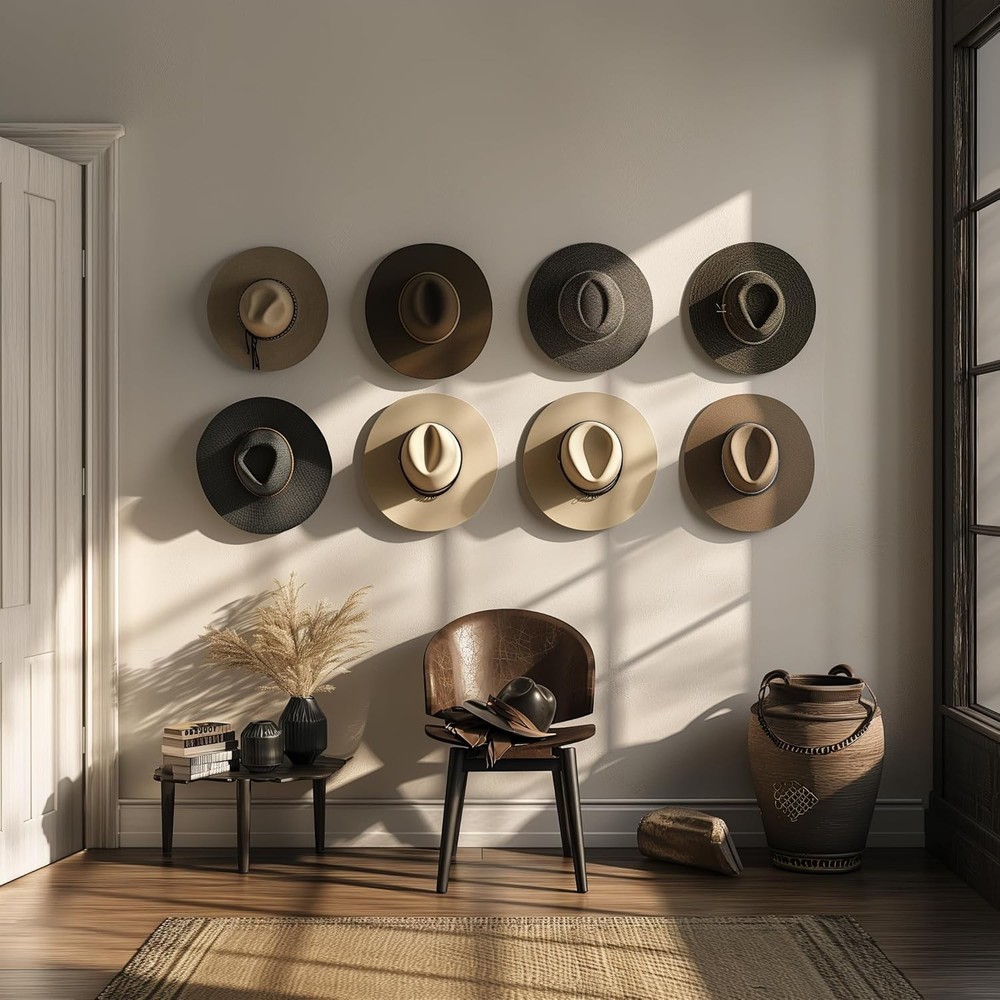 Modern JP Adhesive Hat Hooks for Wall (6-Pack) - Cowboy Rack, Wide White