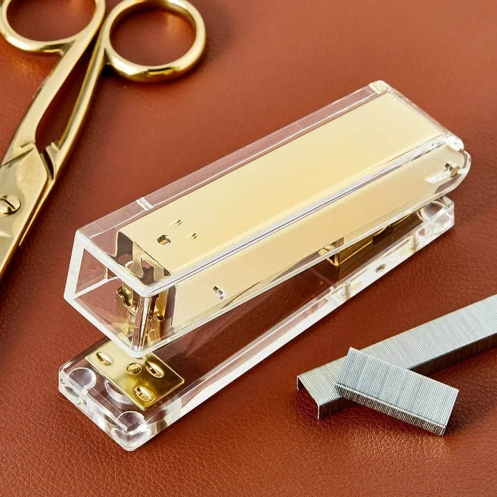 Compact Clear Acrylic Gold Stapler, 20 Sheet Capacity, Half Strip,