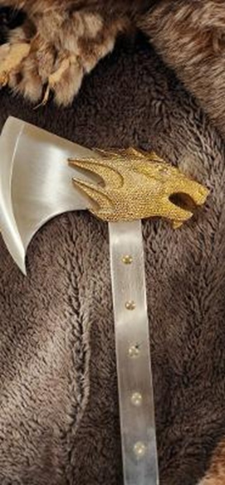 Golden Dragon Head Decorative Medieval axe