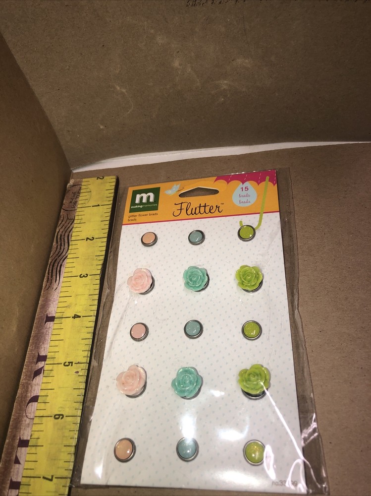 MAKING MEMORIES-FLUTTER BRADS-15PCS- GLITTER FLOWER BRADS--SHIPS FREE!!