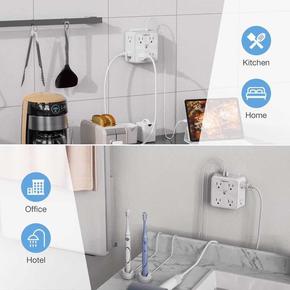 8 Outlets Extender Multi Plug Wall Adapter Surge Protector 1700J Wall Socket