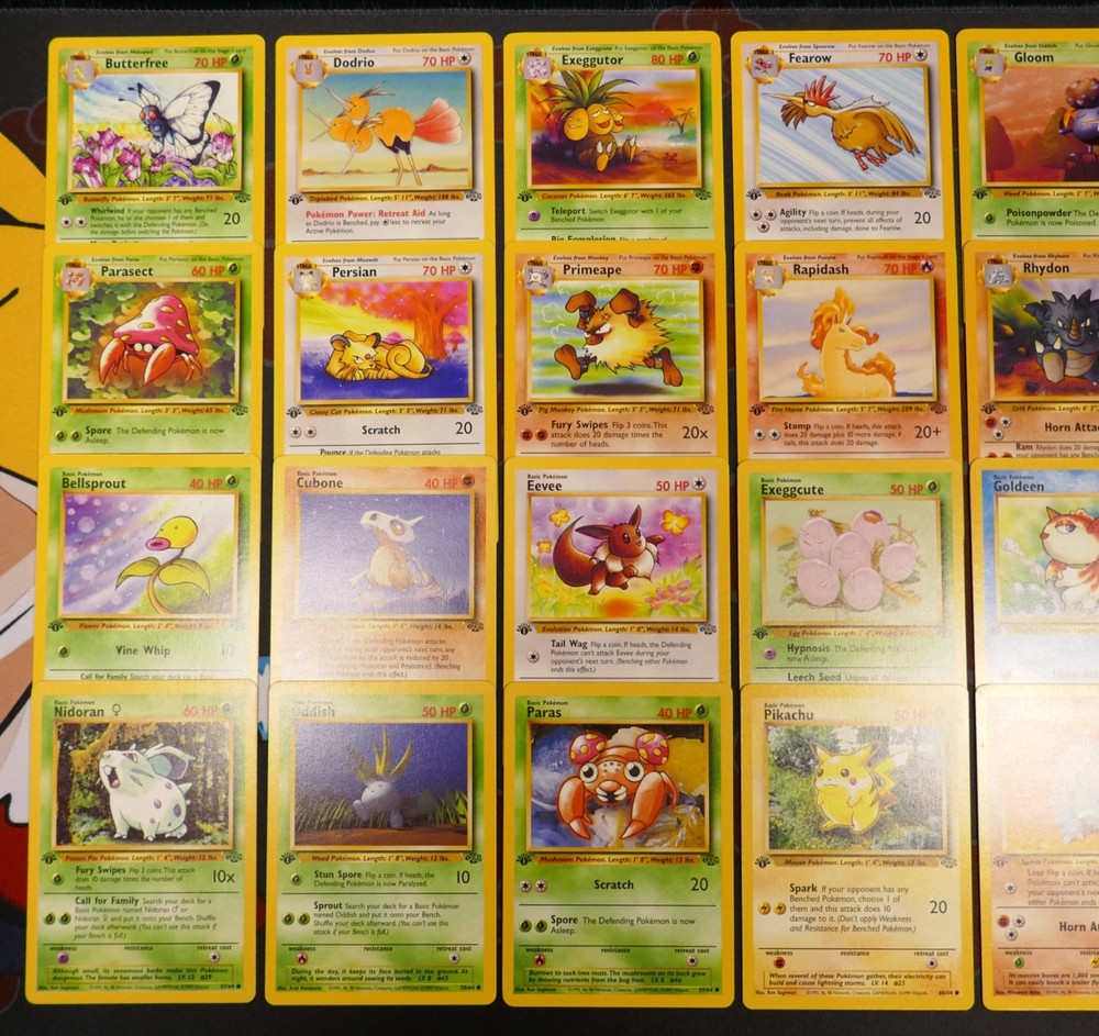 MP/HP (1st edition) COMPLETE Pokemon JUNGLE Set 32-Card UNCOMMON/COMMON ed 64