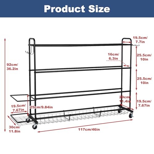 Basketball Rack, Shooting Training Rolling Ball Stand, Garage Organizer with