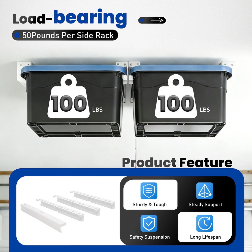 White Overhead Garage Ceiling Storage Racks Bin Organization System Heavy Duty