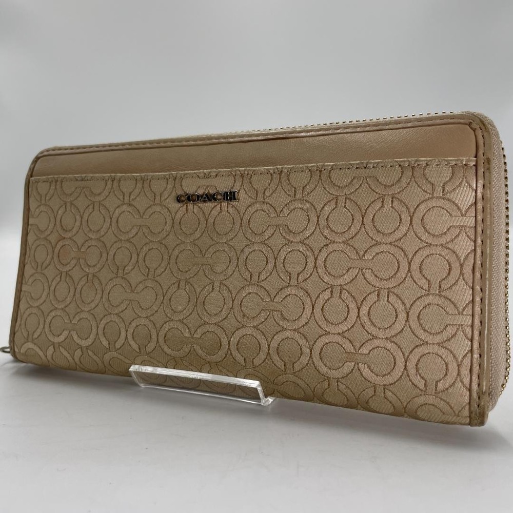Authentic Coach Long Wallet, Leather, Beige, Signature