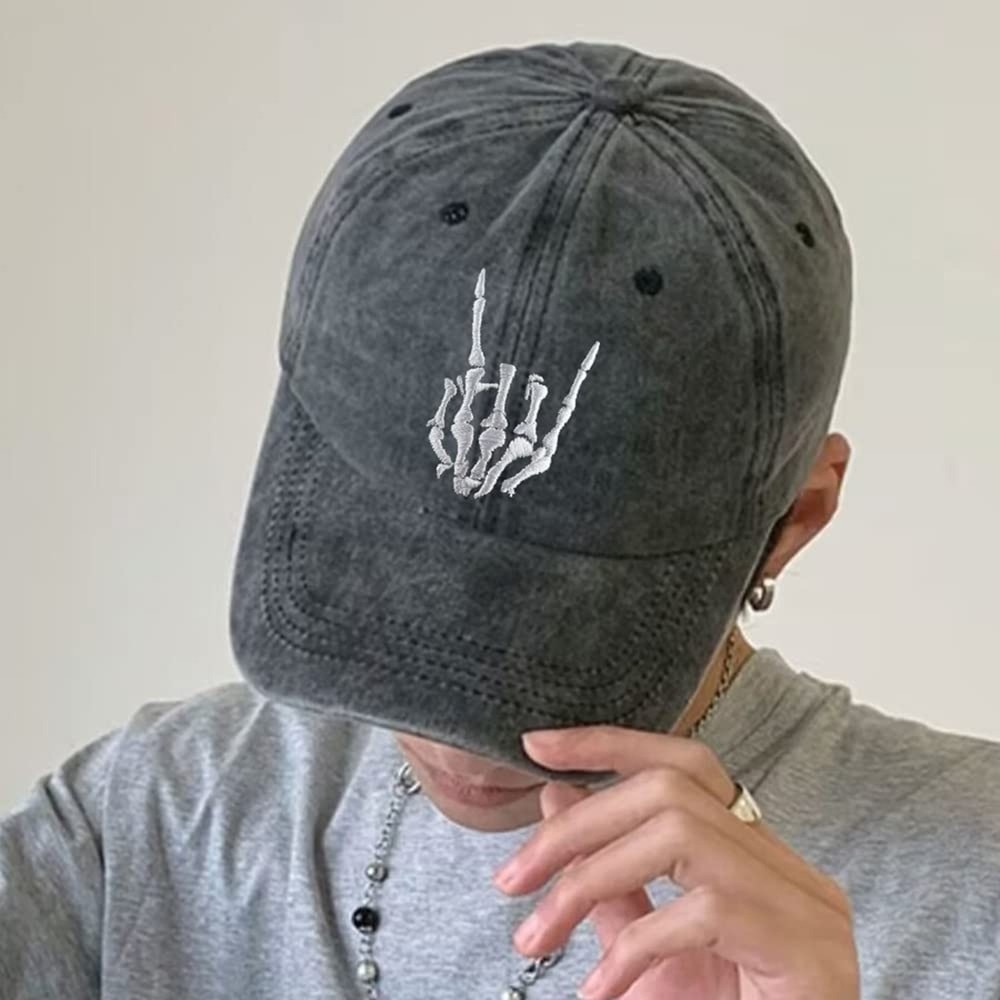 Unisex Skull Skeleton Hand Hat, Embroidered Halloween Bones Finger Adjustable...
