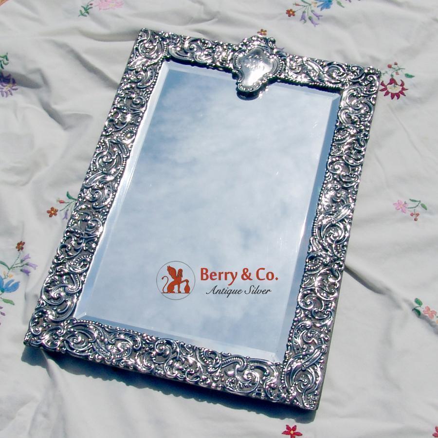 Ornate Rectangular Standing Mirror Sterling Silver London 1912 Mono BC