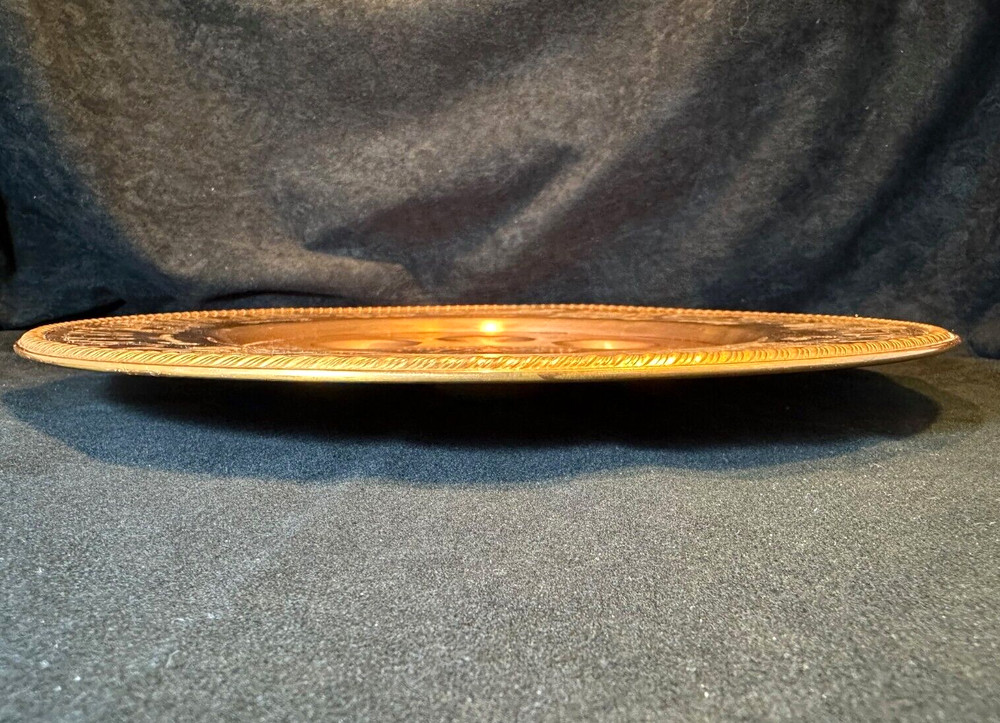 Vintage Solid Embossed Copper Passover Seder Round Tray 13.5"