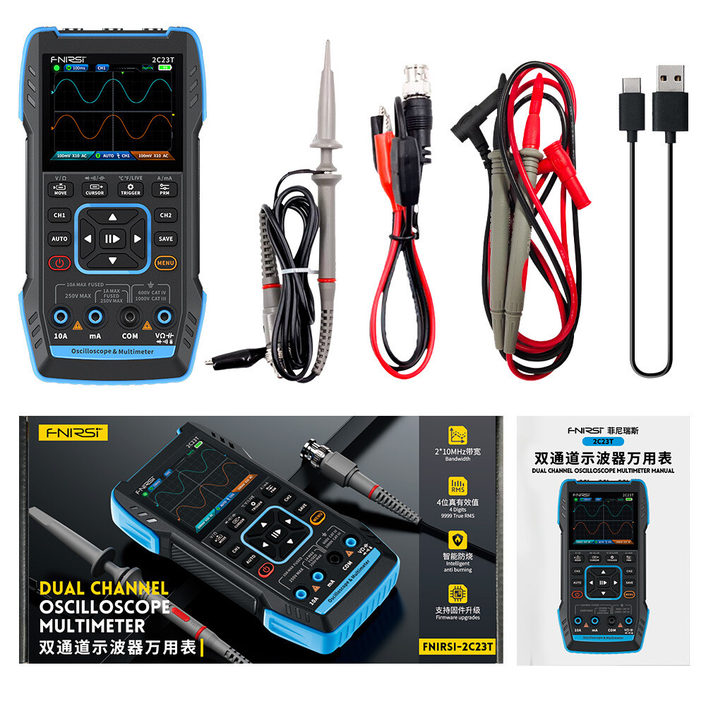 FNIRSI 2C23T Handheld Oscilloscope Digital Multimeter Function Signal Generator