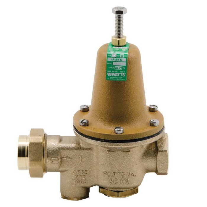 Watts 0009162 Pressure Reducing Valve 1" Cast Copper 10-35 PSI Female Union FNPT