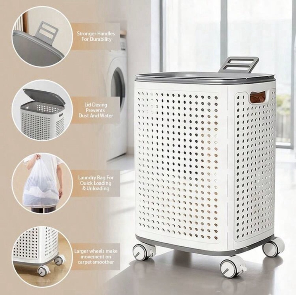 Large Foldable Wheeled Laundry Basket