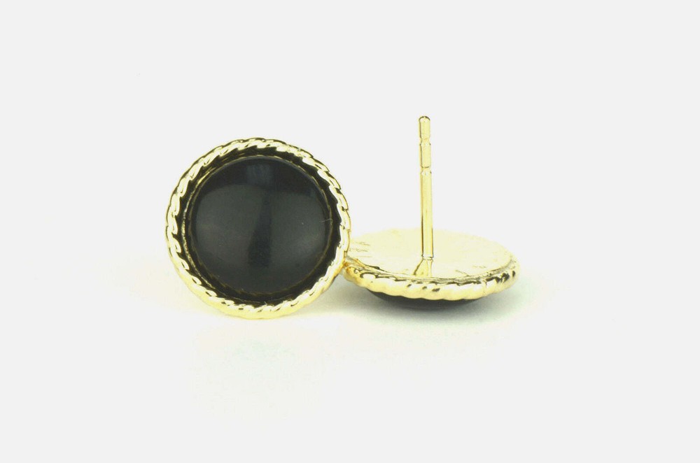14K Yellow or White Gold Flat Onyx Stud Earrings