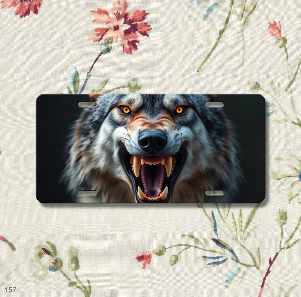 Bold Wolf License Plate with Sharp Teeth Custom Vanity Plate Holiday Gift