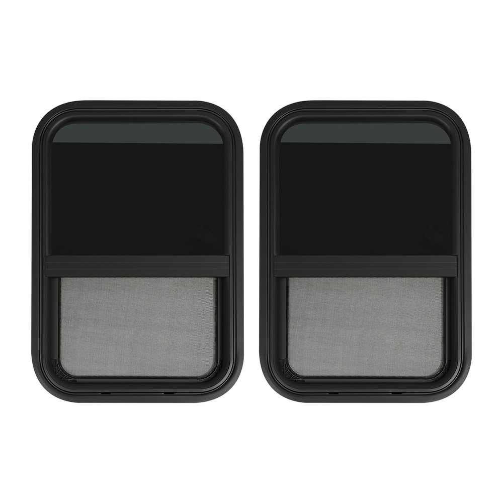2pcs Black RV Windows Clip-on Mounting Tempered Glass RV Window Rectangular