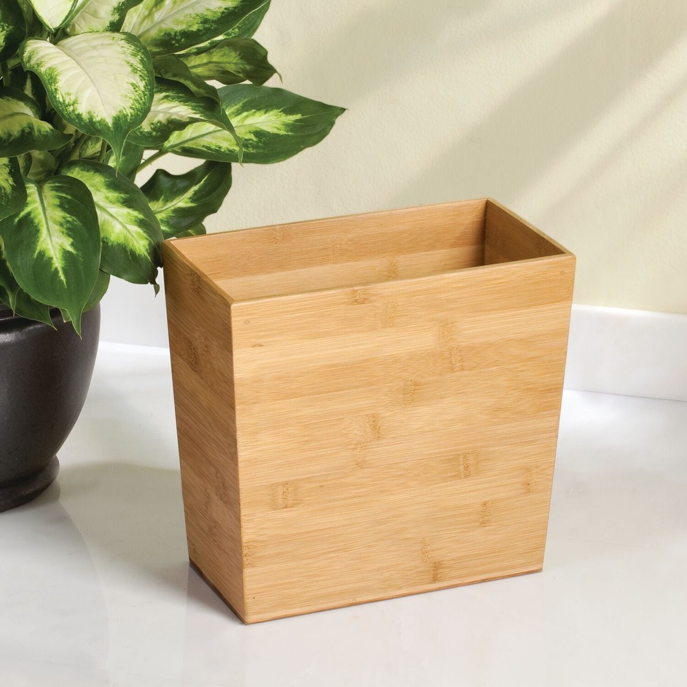 Rectangular Bamboo Wastebasket InterDesign Formbu Model Durable Office Bathroom